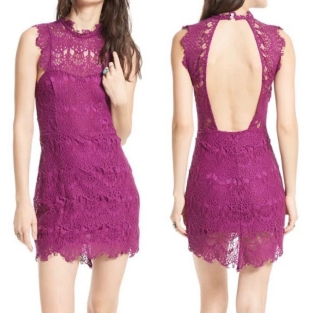 Intimately Free People Daydream A-Line Bodycon Lace Dress Magenta Small S Chic